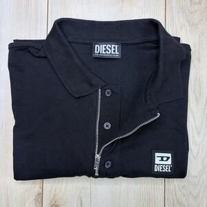 Diesel Pique Knit Polo Shirt T-HARRY 1/4 Zip Short Sleeve Black Mens Medium